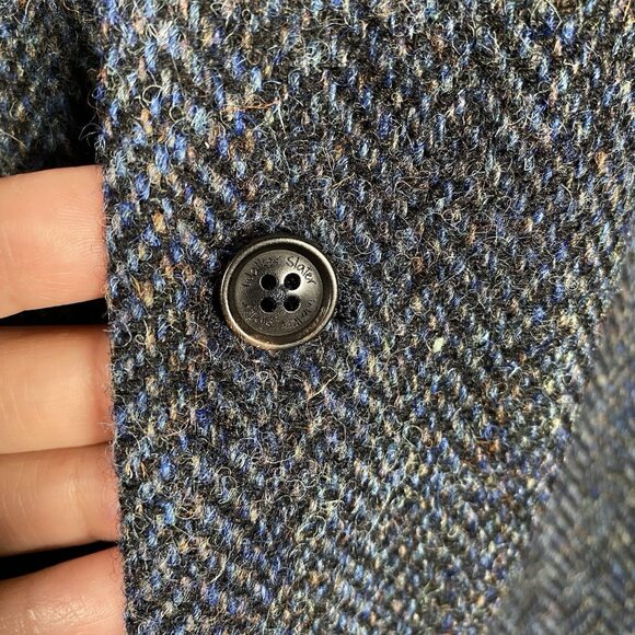 Walker Slater Harris Tweed Ramsey Waistcoat Size 44R Navy Blue Herringbone Vest - Picture 6 of 12